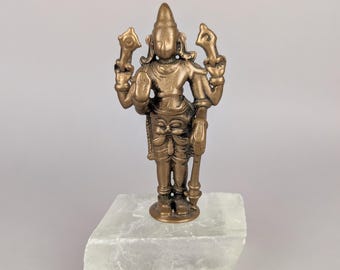Four armed Vishnu, Hindu Deity icon, panchaloha, antique