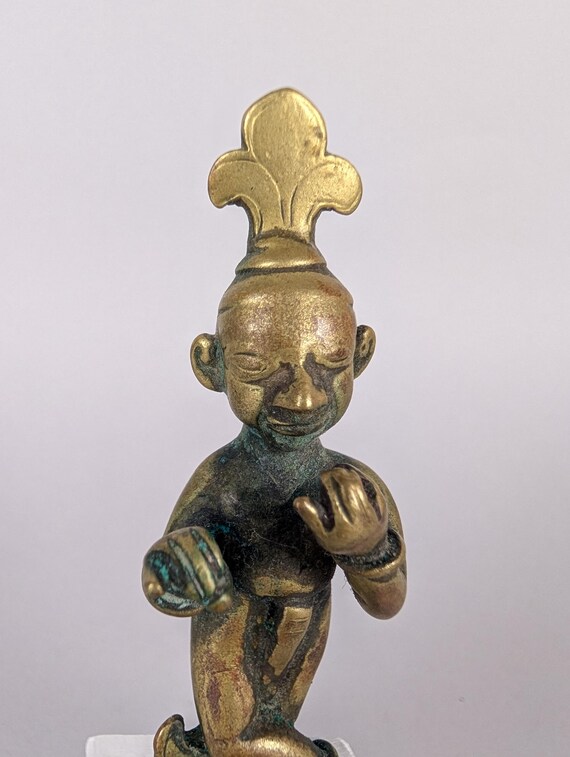 真鍮製(?)銅製(?)の像(クリシュナ像?) 真鍮のクリシュナ像：ヒンドゥー教の愛の神 - Etsy 日本