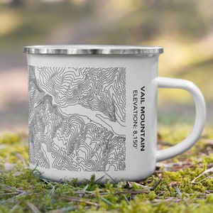 Vail Mountain Tasse Elevation Topographie Karte | Vail Mountain Ski Camping Becher für Skifahrer und Snowboarder Vail Mountain Colorado Map Decor