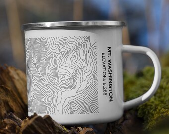 Mount Washington Enamel Mug with Elevation Topography lines | Mt Washington Camping Mug | Mug for Hikers, Rock Climber Summit Souvenir Gift