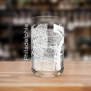 Philadelphia Road Map Drinking Glass / Philadelphia Street Map Cup Copa de recuerdo Cerveza Can Glass para personas de Philadelphia Housewarming