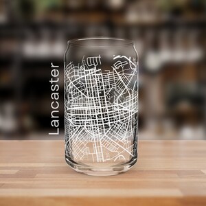 Lancaster PA Road Map Drinking Glass / Lancaster Pennsylvania Street Map Cup Lancaster Souvenir Cup Beer Can Glass para personas de Lancaster