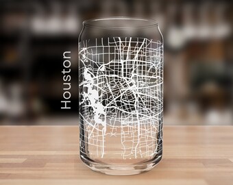 Houston TX Road Map Drinking Glass | Houston Street Map Cup Souvenir | Beer Can Glass for people from Houston Texas Housewarming Gift Coffee