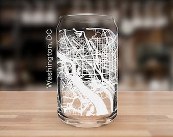 Washington DC Road Map Drinking Glass | Washington Street Map Cup Souvenir | Beer Can Glass for people from Washington DC Housewarming Gift