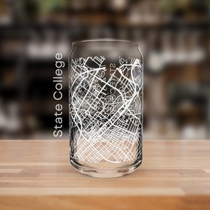 State College PA Feuille de route Verre à boire | State College Street Map Cup Cadeau de fin d’études | Verre de canette de bière pour cadeau de remise de diplôme Penn State PSU