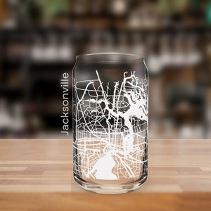 Jacksonville Map Drinking Glass / Jacksonville Florida Street Map Cup Souvenir / Vaso de cerveza para personas de Jacksonville Housewarming Gift