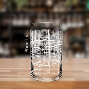 Phoenix Map Drinking Glass / Phoenix Arizona Street Map Cup Souvenir / Vaso de cerveza para personas de Phoenix Housewarming Gift Shot Glass