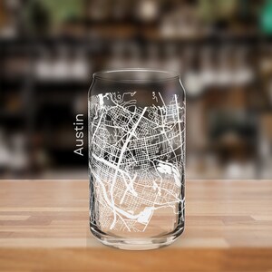 Austin Map Drinking Glass / Austin, Texas Street Map Cup Recuerdo / Vaso de cerveza para personas de Austin, Texas Housewarming Gift Shot Glass