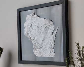 Wisconsin 3D Topographic Map | 3D State Map of Wisconsin Wall Art | 3D Printed Relief State Map | Office Wall Art for Wisconsin Residents
