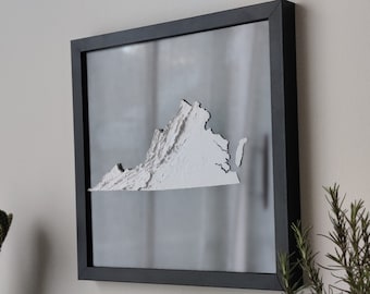 Virginia 3D Topographic Map | 3D State Map of Virginia Wall Art | 3D Printed Relief State Map | Office Wall Art for Virginia Residents Home