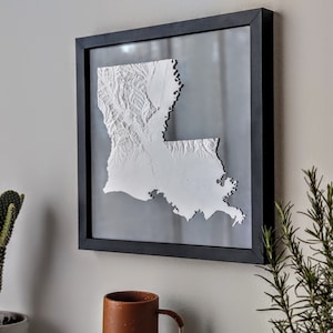 Louisiana 3D Topographic Map | 3D State Map of Louisiana Wall Art | 3D Printed Relief State Map | Office Wall Art for Louisiana Residents