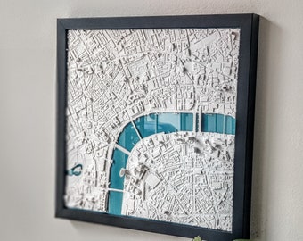 London UK 3D City Map | 3D Buildings and Streets Wall Decor | London Wall Art for Home Office | Framed 3D Printed Map for People from London