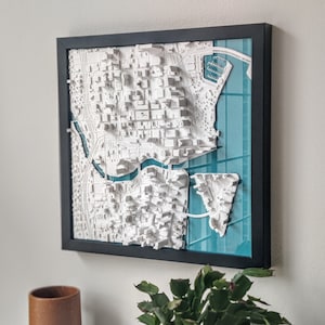 Miami 3D City Wall Art |  3D Printed Buildings and Roads | Framed Miami Skyline Decor | 3D City Wall Art for People from Miami FL | Dolphin