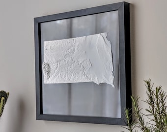 South Dakota 3D Topographic Map | 3D State Map of South Dakota Wall Art | 3D Printed Relief State Map | Office Wall Art for South Dakota, SD
