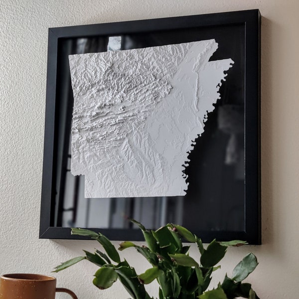 Arkansas 3D Topographic Map | 3D State Map of Arkansas Wall Art | 3D Printed Relief State Map | Office Wall Art for Arkansas Residents | AR