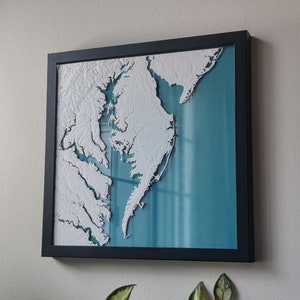 Chesapeake Bay Map | 3D Chesapeake Bay Print | Maryland Beach Art | Delaware Map for Vacation House | Virginia Beach Shore House Decor