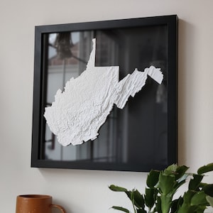 West Virginia 3D Topographic Map | 3D State Map of WV Wall Art | 3D Printed Relief State Map | Office Wall Art for West Virginia Residents