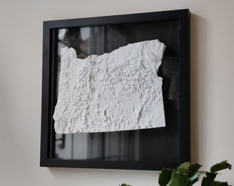 Oregon 3D Topographic Map | 3D State Map of Oregon Wall Art | 3D Printed Relief State Map | Office Wall Art for Oregon Residents