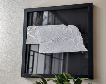 Nebraska 3D Topographic Map | 3D State Nebraska Wall Art | 3D Print Relief State Map | Office Wall Art for Nebraska Residents | Cornhusker