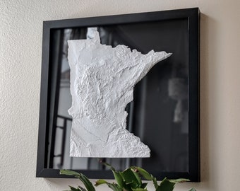 Minnesota 3D Topographic Map | 3D State Minnesota Wall Art | 3D Print Relief State Map | Office Wall Art for Minnesota Residents | Viking