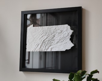 Pennsylvania 3D Topographic Map | 3D State Map of PAWall Art | 3D Printed Relief Appalachian Mountains | Office Wall Art for Pennsylvanians