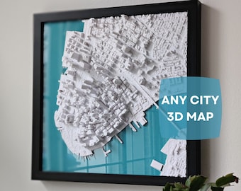 3D City Map | 3D Street Map | 3D Printed Skyline Decor | Home Office Art | Custom City Map Housewarming Gift | Framed Map | City Poster