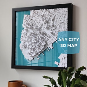 3D City Map | 3D Street Map | 3D Printed Skyline Decor | Home Office Art | Custom City Map Housewarming Gift | Framed Map | City Poster