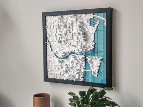 Miami 3D City Wall Art |  3D Printed Buildings and Roads | Framed Miami Skyline Decor | 3D City Wall Art for People from Miami FL | Dolphin