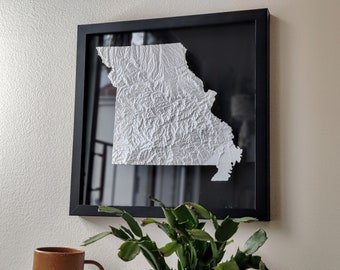 Missouri 3D Topographic Map | 3D State Missouri Wall Art | 3D Print Relief State Map | Office Wall Art for Missouri Residents | Tiger