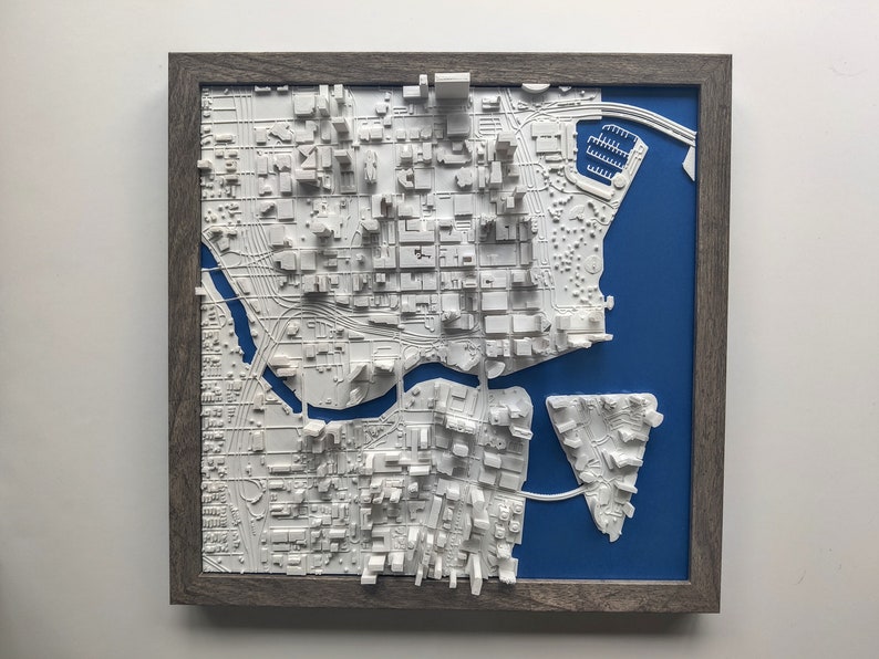 Arte de la pared de la ciudad 3D de Miami / Edificios y carreteras impresos en 3D / Decoración enmarcada del horizonte de Miami / Arte de la pared de la ciudad 3D para personas de Miami FL / Delfín imagen 8