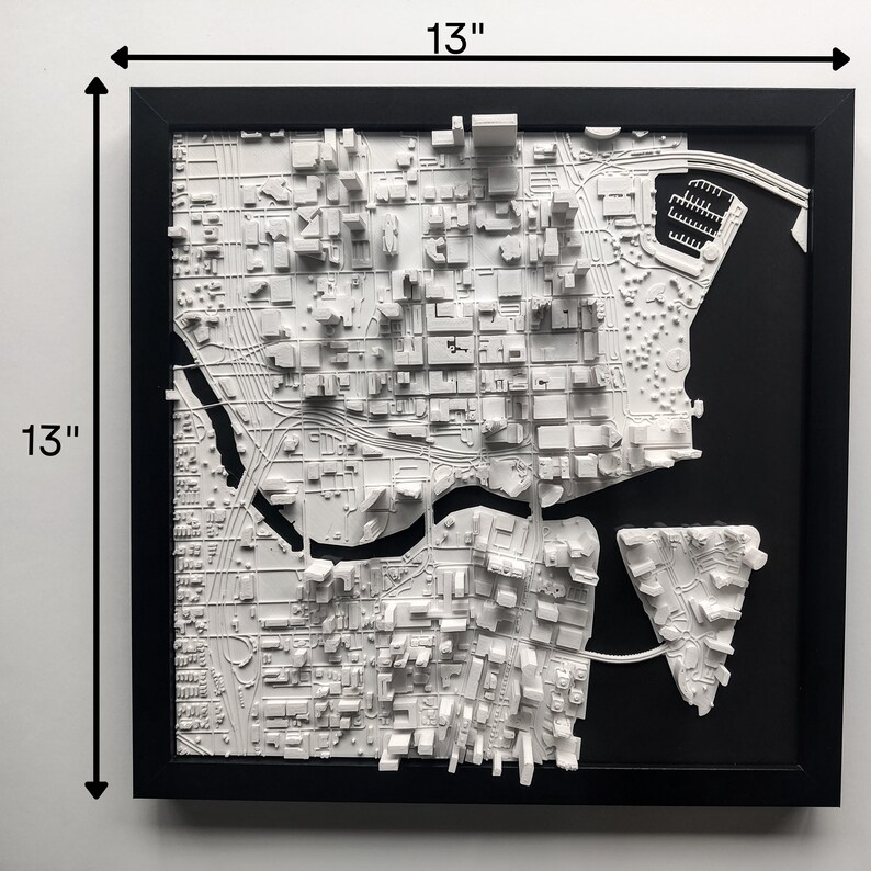 Arte de la pared de la ciudad 3D de Miami / Edificios y carreteras impresos en 3D / Decoración enmarcada del horizonte de Miami / Arte de la pared de la ciudad 3D para personas de Miami FL / Delfín imagen 6