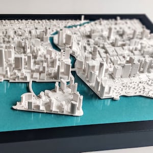 Arte de la pared de la ciudad 3D de Miami / Edificios y carreteras impresos en 3D / Decoración enmarcada del horizonte de Miami / Arte de la pared de la ciudad 3D para personas de Miami FL / Delfín imagen 3
