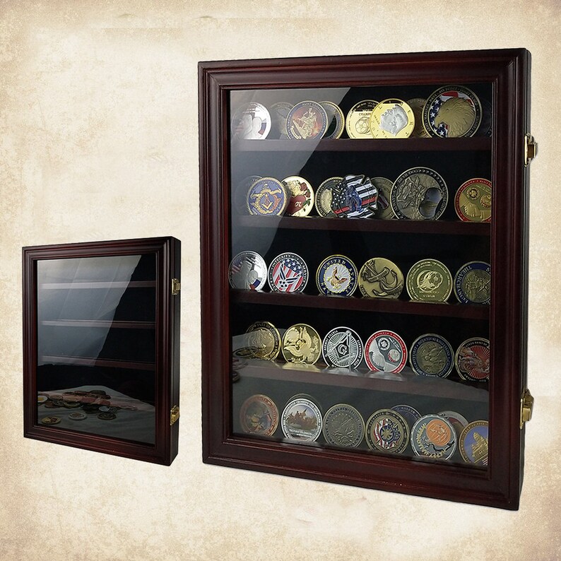 Lockable Wooden Challenge Coins Poker Chip Display Case Etsy