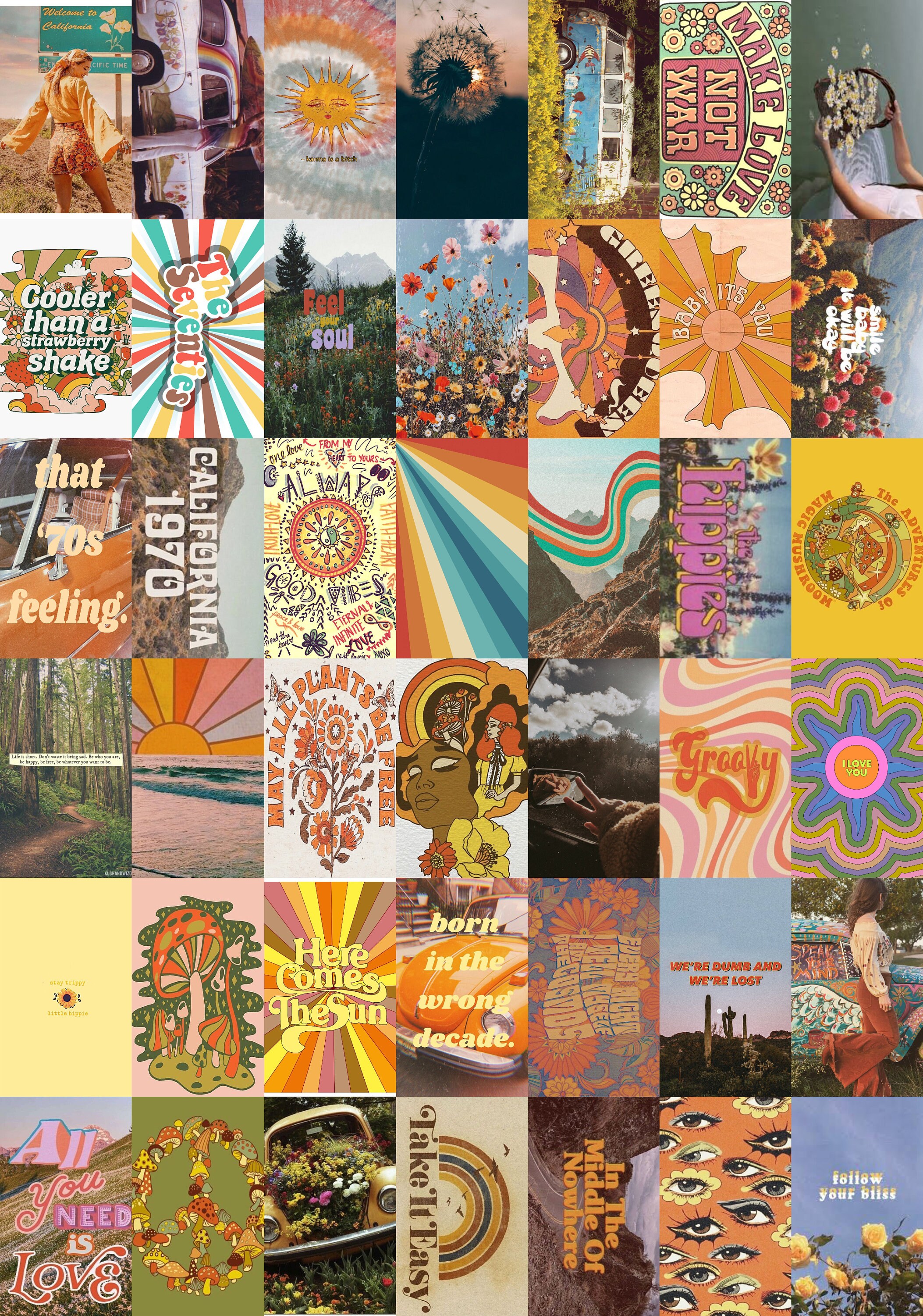 Hippie Aesthetic Wall Collage Kit Retro Indie Peace Love | Etsy