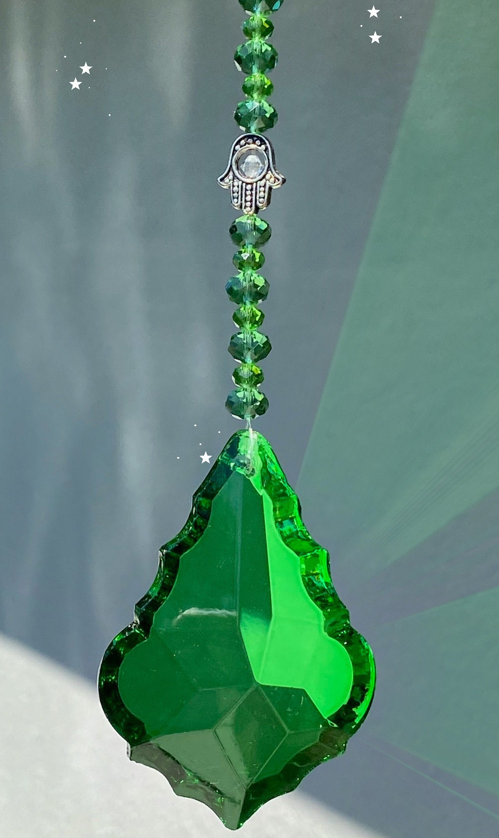 Large Green Prism Beaded Crystal Suncatcher Window Etsy
