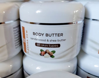 BODY BUTTER – SANDALWOOD Essential Oil with Shea Butter, Cocoa Butter, Luxury body moisturizer, Natural, Vegan for Dry Sensitive Skin