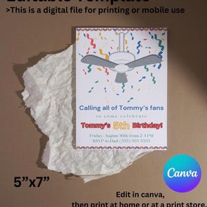 Editable Ceiling Fan Birthday Party Invitations, Fan Party Invitations, Fans Birthday Party Invite, Box Fan Birthday Invitations