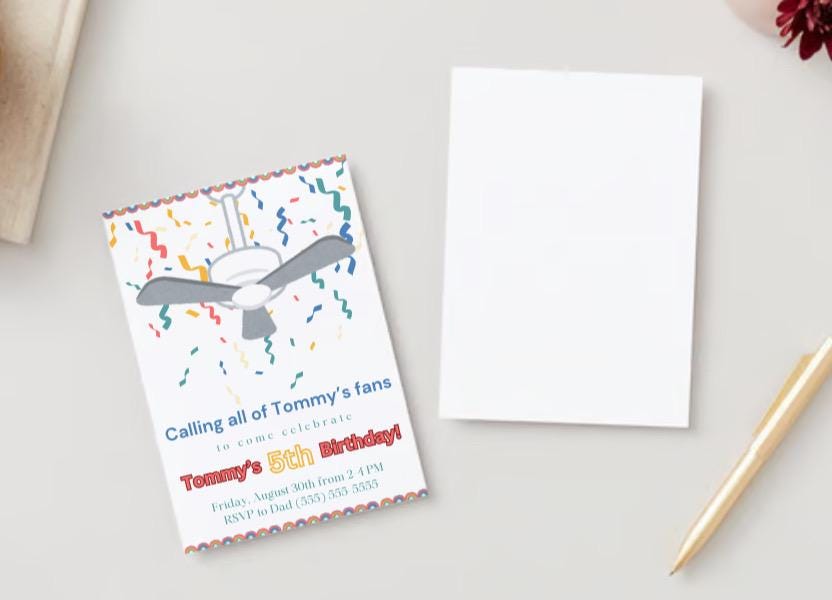 Editable Ceiling Fan Birthday Party Invitations, Fan Party Invitations ...