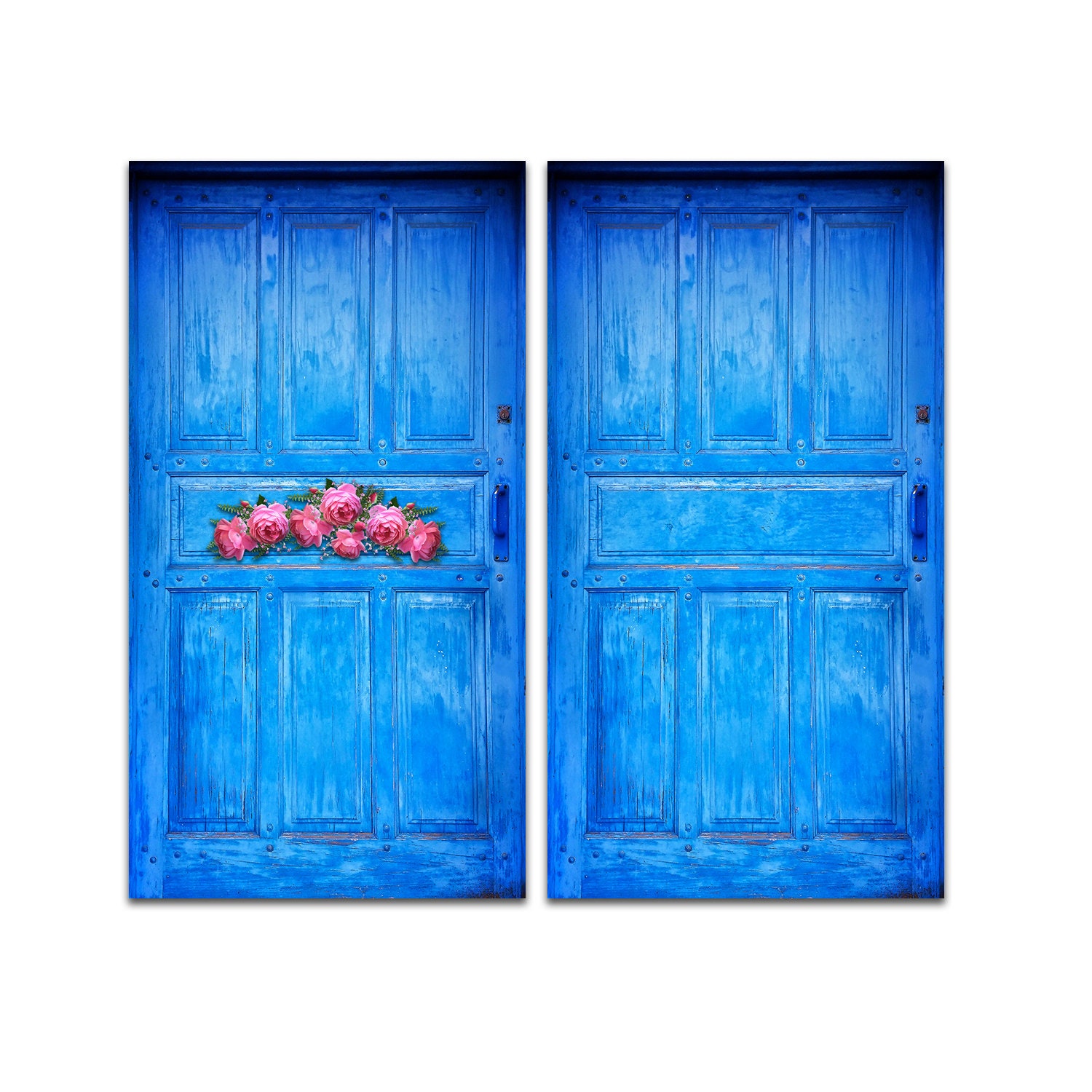 Miniature Blue Country Faux Door, Printed Door on Paper Mounted on Chip Board, Doll and Fairy House Door