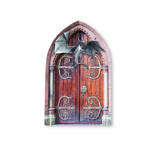 Faux Miniature Dragon Door/Door Printed on Paper and Mounted on Chip Board/Fairy Doors/Diorama Doors