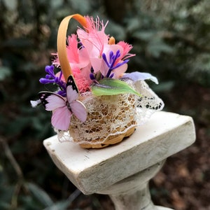 Miniature Doll House Spring Basket, Easter Basket, Fairy House Décor, Miniature Flower Basket