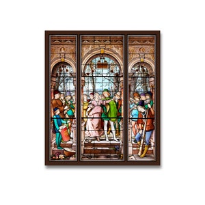 Miniature Faux Stained Glass Window, 3 Panel Window Printed on Paper and Mounted on Chip Board for Dioramas and Doll Houses