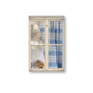 Faux Miniature Cat Window/Window Printed on High End Photo Paper and Mounted on Chip Board/Diorama Windows/Doll and Fairy House Windows