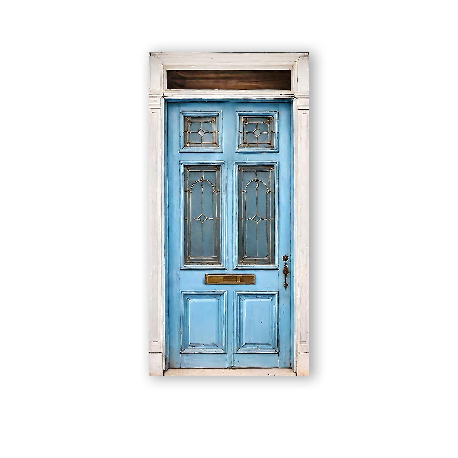 Miniature Old Blue Printed Door/Paper Door mounted on Chipboard/Room Box Door/Dioramas