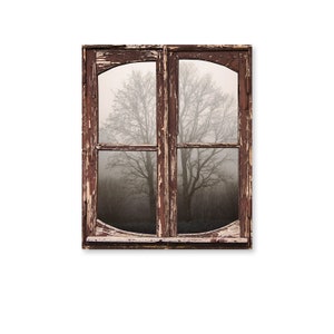 Miniature Faux Rustic Window/Window Printed on Paper and Mounted on Chip Board/Diorama Windows/Room Box Decorations