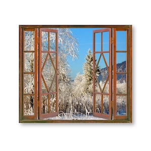 Faux Miniature Window/Window Printed on Paper and Mounted on Chip Board/Room Box Windows/Doll House Décor/Winter Window