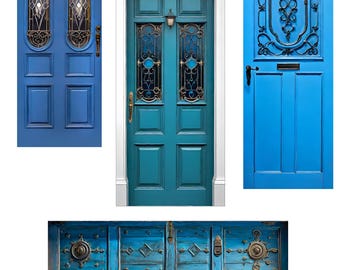 Puertas antiguas azules en miniatura para imprimir, archivos PNG y JPG para descargar, 300 dpi