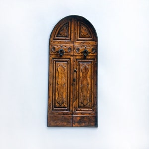 Faux Miniature Wood Door with Two Door Knockers, Door Printed on Paper and Mounted on Chip Board for Dioramas or Doll Houses