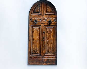 Faux Miniature Wood Door with Two Door Knockers, Door Printed on Paper and Mounted on Chip Board for Dioramas or Doll Houses