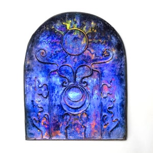 Faux Blue Fairy Paper Door Mounted on Chip Board, Snake Gate or Door for Fairy House Dioramas or Room Boxes